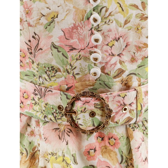 Zimmermann Matchmaker Floral Linen Belted Mini Dress White Pink Yellow Size 8 - Picture 4 of 11